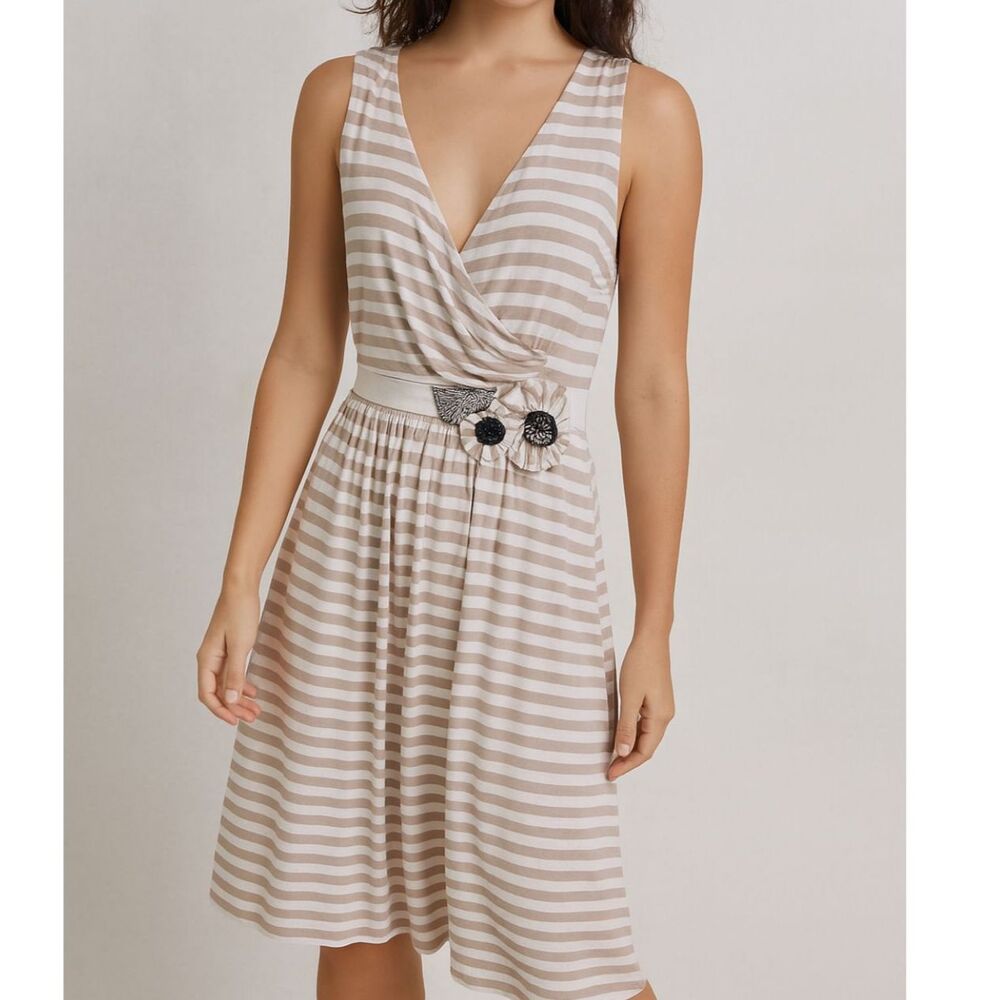 Anthropologie Perilla Striped Flower Detail Dress Size Medium